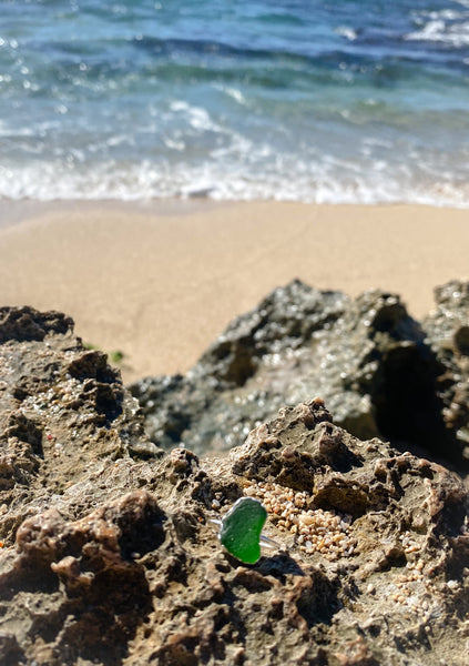 Oval Green Sea Glass Ring (size 5.5)