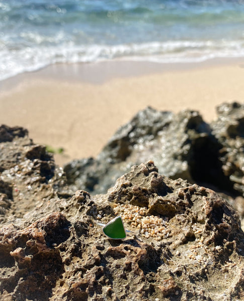 Green Triangle Sea Glass Ring (size 7)