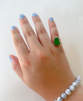 Oval Green Sea Glass Ring (size 5.5)