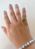 Green Triangle Sea Glass Ring (size 7)